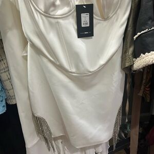 White Strapless Dress with Fringe